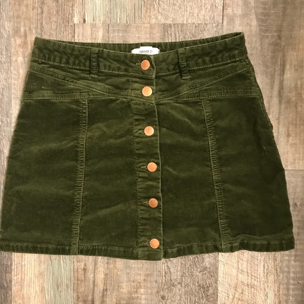 Forest Green Ribbed 70s Skirt